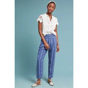 Anthropologie Pants womens  XL blue  high rise wide leg linen crop boho casual